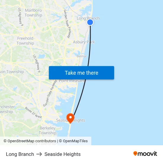 Long Branch to Seaside Heights map