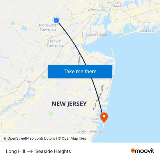 Long Hill to Seaside Heights map
