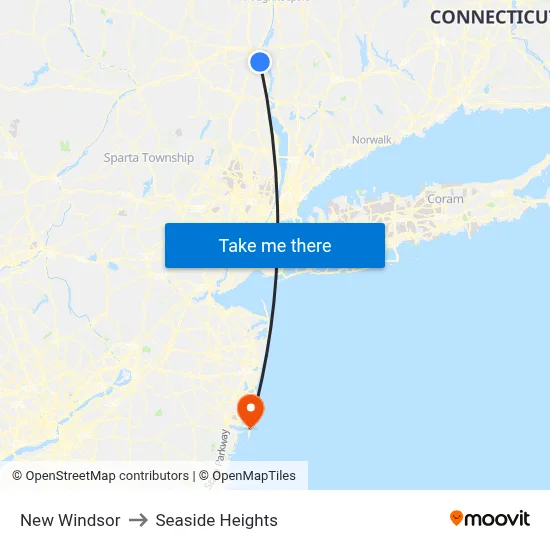 New Windsor to Seaside Heights map