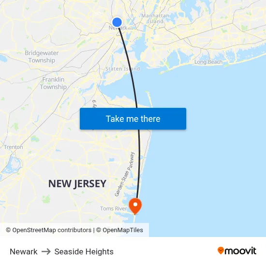 Newark to Seaside Heights map