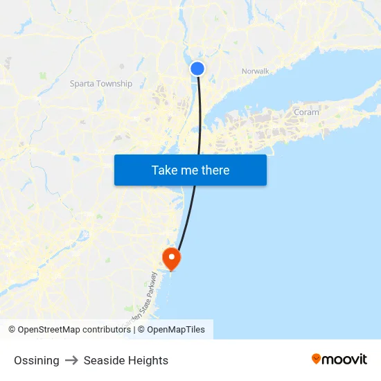 Ossining to Seaside Heights map
