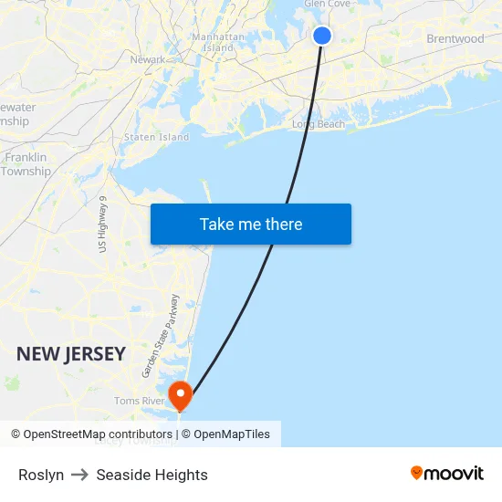 Roslyn to Seaside Heights map