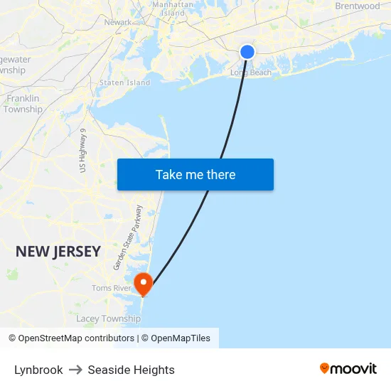 Lynbrook to Seaside Heights map