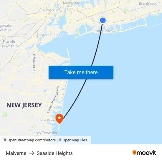 Malverne to Seaside Heights map