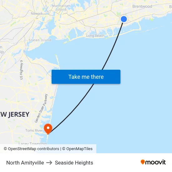 North Amityville to Seaside Heights map