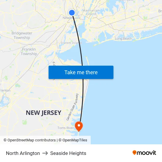 North Arlington to Seaside Heights map