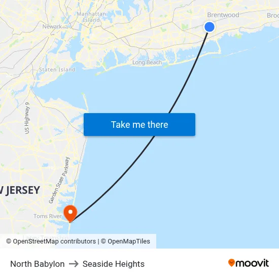 North Babylon to Seaside Heights map