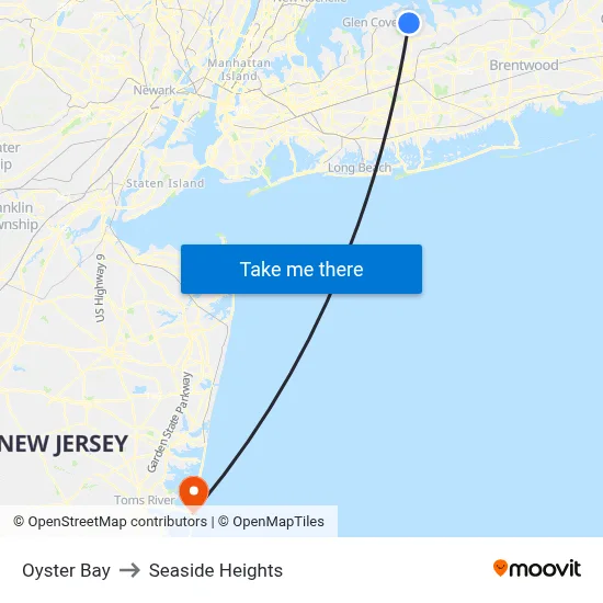 Oyster Bay to Seaside Heights map