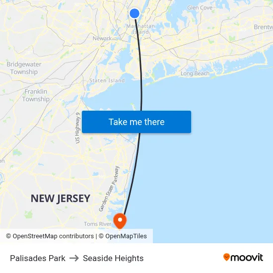 Palisades Park to Seaside Heights map