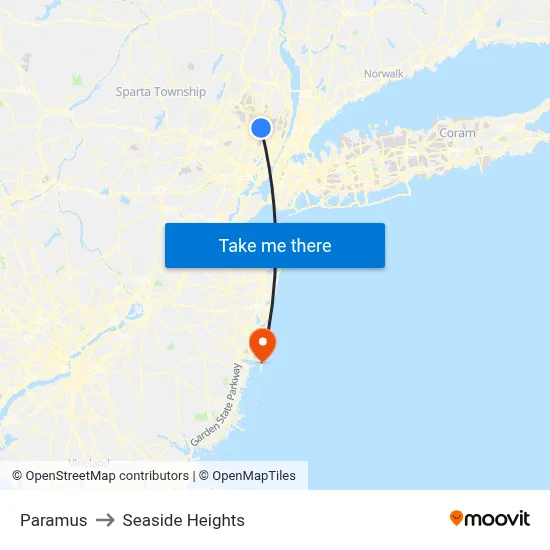 Paramus to Seaside Heights map