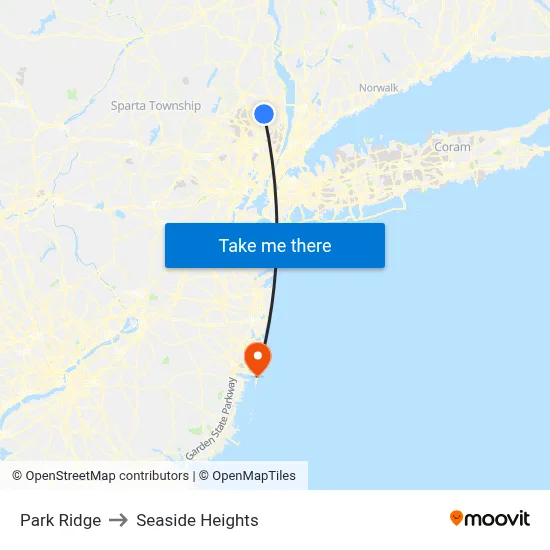 Park Ridge to Seaside Heights map