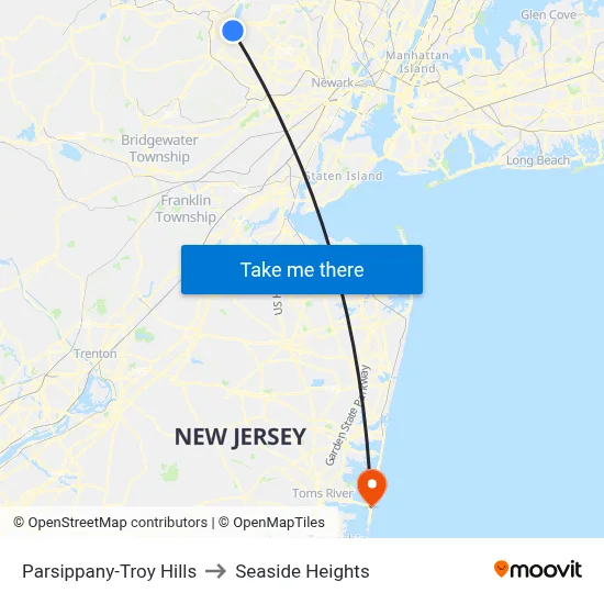 Parsippany-Troy Hills to Seaside Heights map