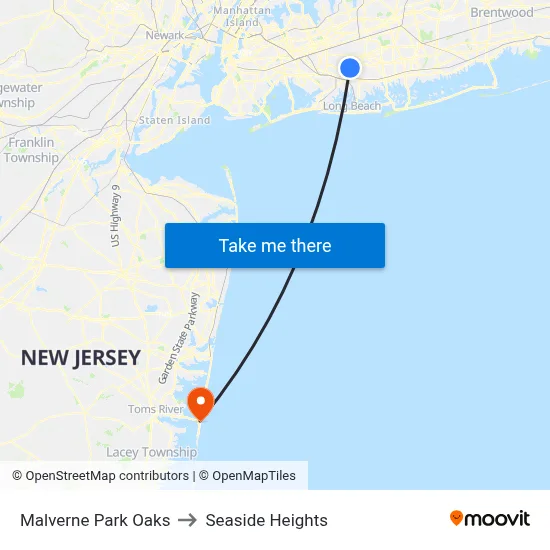 Malverne Park Oaks to Seaside Heights map