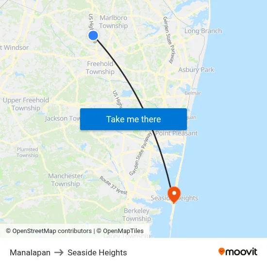 Manalapan to Seaside Heights map
