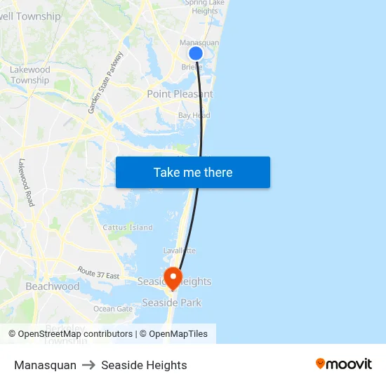 Manasquan to Seaside Heights map