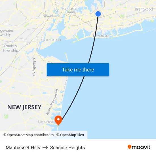 Manhasset Hills to Seaside Heights map