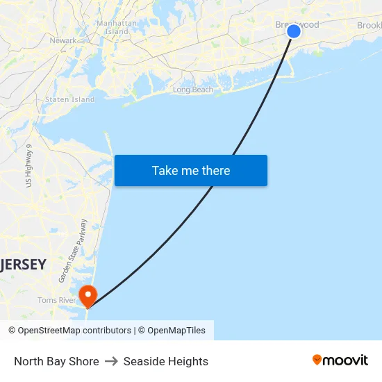 North Bay Shore to Seaside Heights map