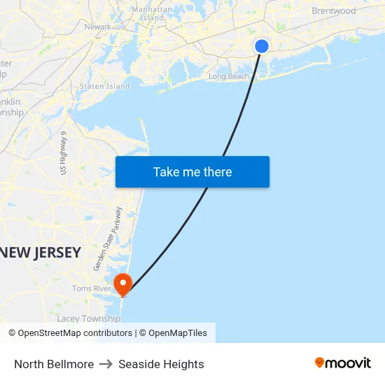 North Bellmore to Seaside Heights map