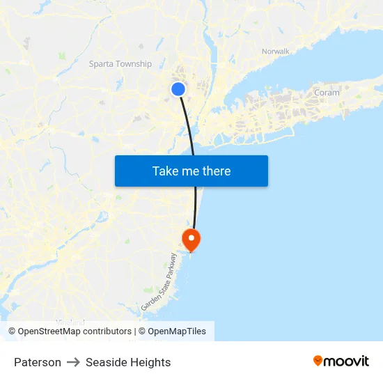 Paterson to Seaside Heights map