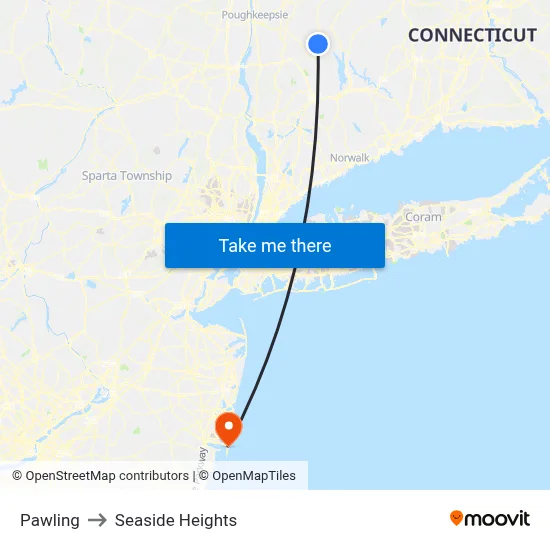 Pawling to Seaside Heights map