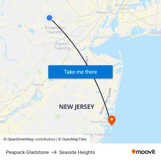 Peapack-Gladstone to Seaside Heights map