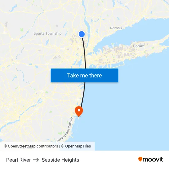 Pearl River to Seaside Heights map