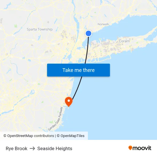 Rye Brook to Seaside Heights map