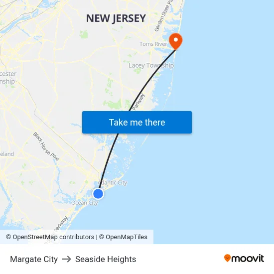 Margate City to Seaside Heights map