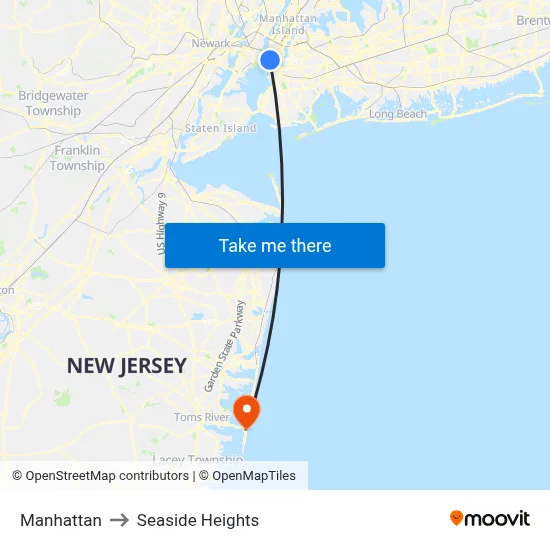 Manhattan to Seaside Heights map