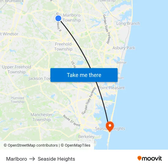 Marlboro to Seaside Heights map
