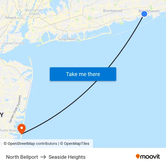 North Bellport to Seaside Heights map