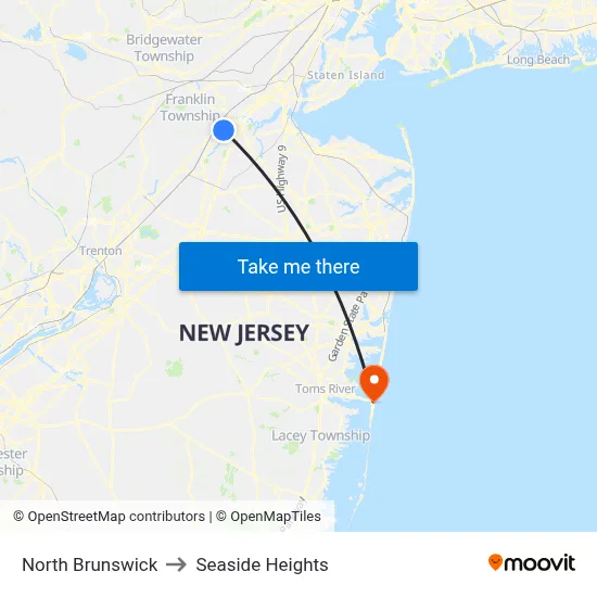 North Brunswick to Seaside Heights map