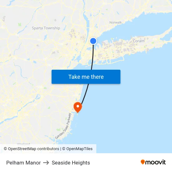 Pelham Manor to Seaside Heights map