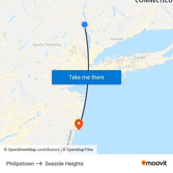 Philipstown to Seaside Heights map