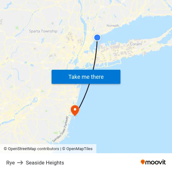 Rye to Seaside Heights map