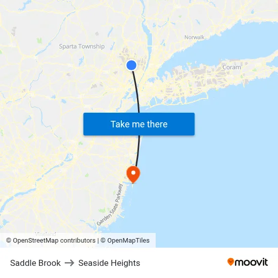 Saddle Brook to Seaside Heights map