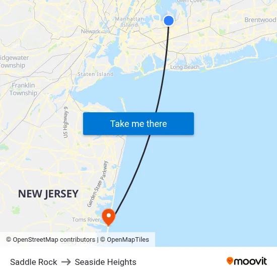 Saddle Rock to Seaside Heights map