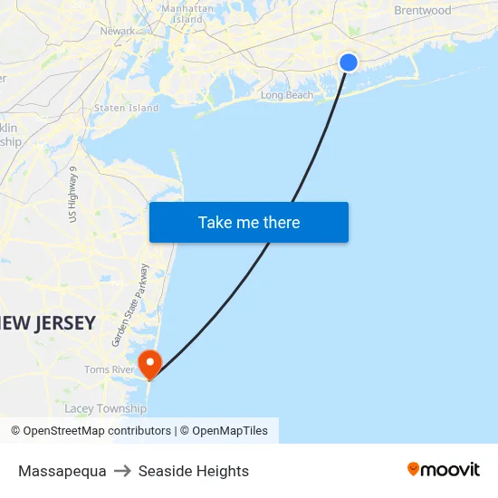 Massapequa to Seaside Heights map
