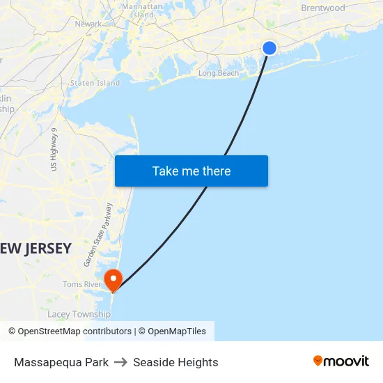 Massapequa Park to Seaside Heights map