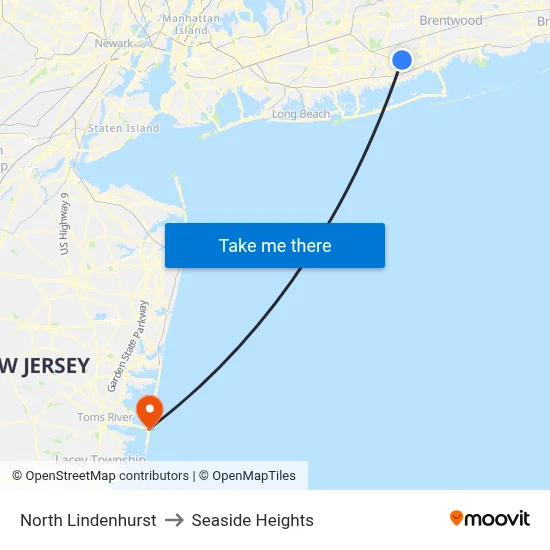 North Lindenhurst to Seaside Heights map