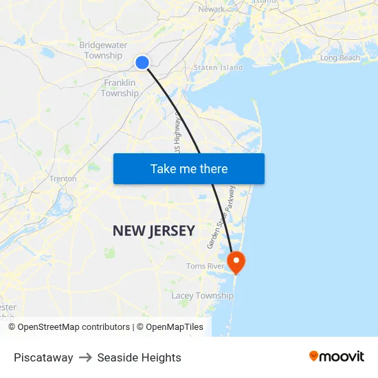 Piscataway to Seaside Heights map