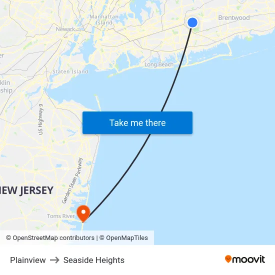Plainview to Seaside Heights map