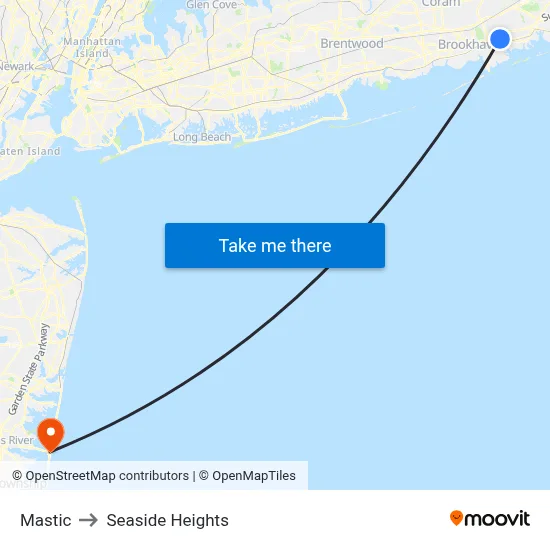 Mastic to Seaside Heights map