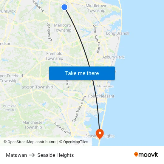 Matawan to Seaside Heights map