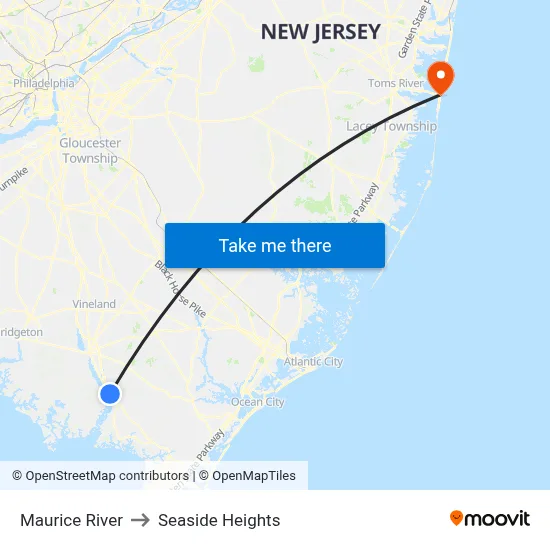 Maurice River to Seaside Heights map