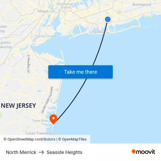 North Merrick to Seaside Heights map