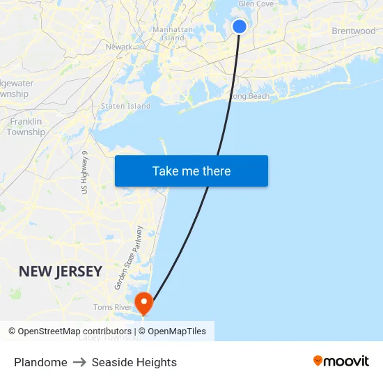 Plandome to Seaside Heights map