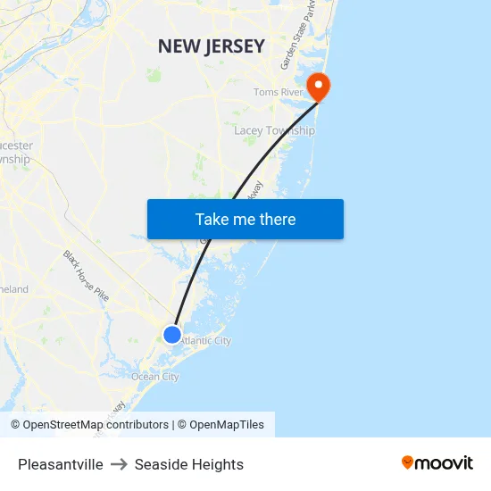 Pleasantville to Seaside Heights map
