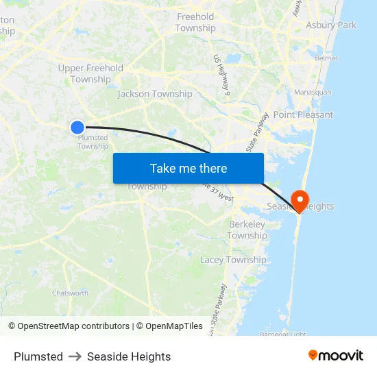 Plumsted to Seaside Heights map