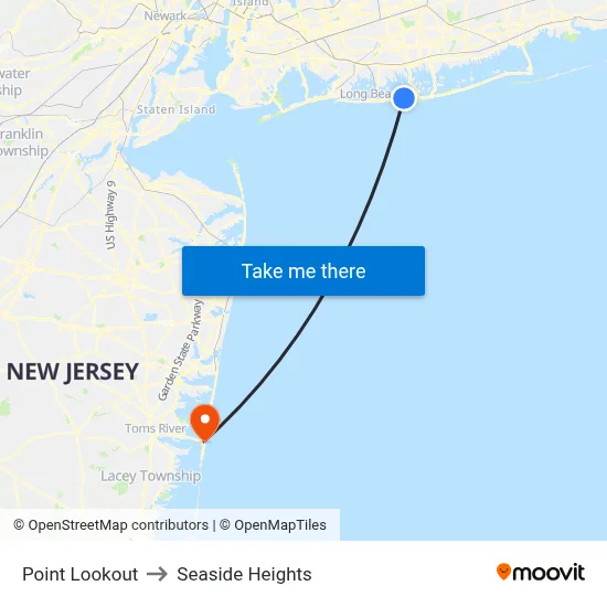 Point Lookout to Seaside Heights map